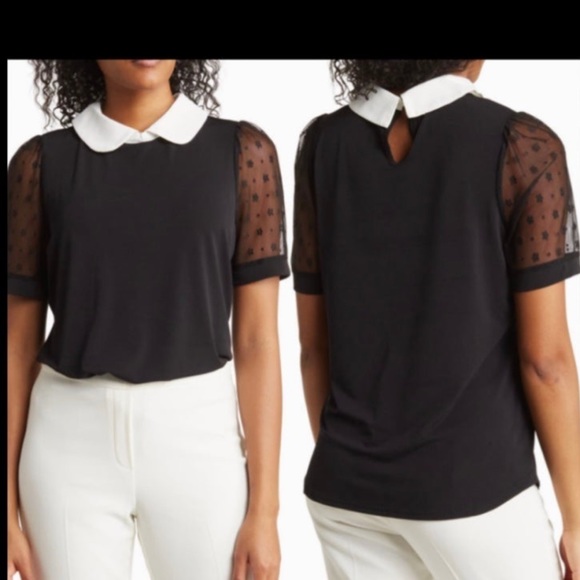 Adrianna Papell Tops - Adrianna Papell Floral Mesh Short Sleeve Crepe Top. Size Extra Small. NEW!